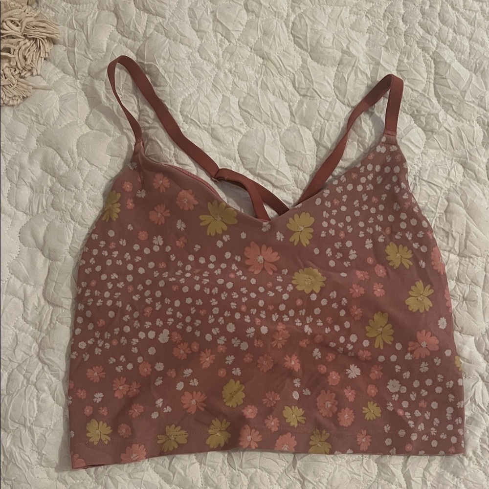 Aerie Floral Print Crop Top in Pink and Yellow
